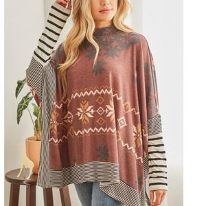 John Mark Mock Neck Boho Chic Poncho Sweater